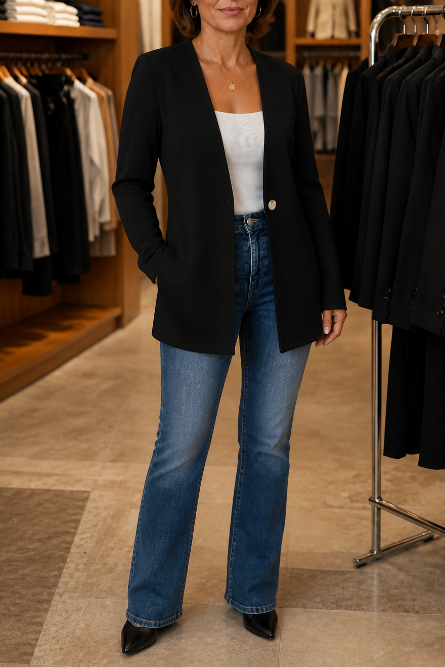Women's V-Neck Single-Button A-Line Blazer
