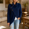 Women's Asymmetric Cowl Neck Sweater with Side Buttons