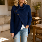 Women's Asymmetric Cowl Neck Sweater with Side Buttons