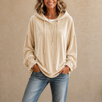 Women's Velvet Hoodie with Ruffle Cuffs