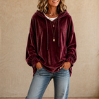 Women's Velvet Hoodie with Ruffle Cuffs