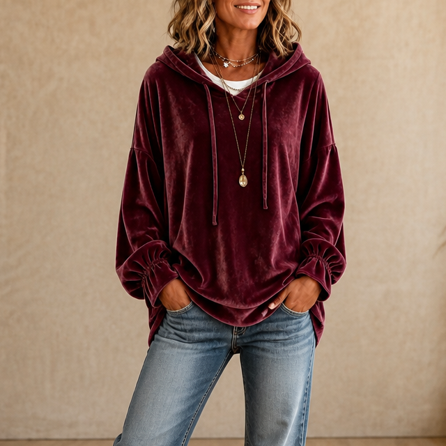 Women's Velvet Hoodie with Ruffle Cuffs