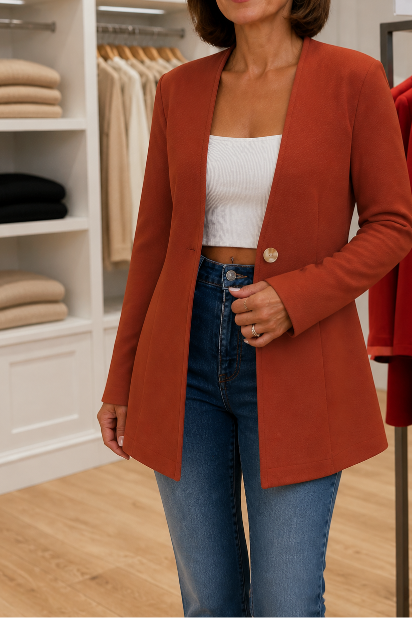 Women's V-Neck Single-Button A-Line Blazer