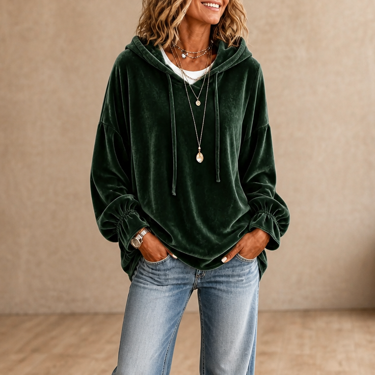 Women's Velvet Hoodie with Ruffle Cuffs