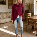 Women's Asymmetric Cowl Neck Sweater with Side Buttons