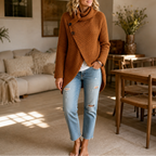 Women's Asymmetric Cowl Neck Sweater with Side Buttons