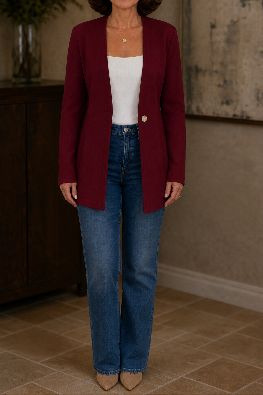 Women's V-Neck Single-Button A-Line Blazer