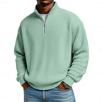 Men's Ribbed Quarter-Zip Pullover with Stand Collar