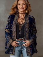 Women's Boho Print Open-Front Kimono Jacket - Mattia Cremasco