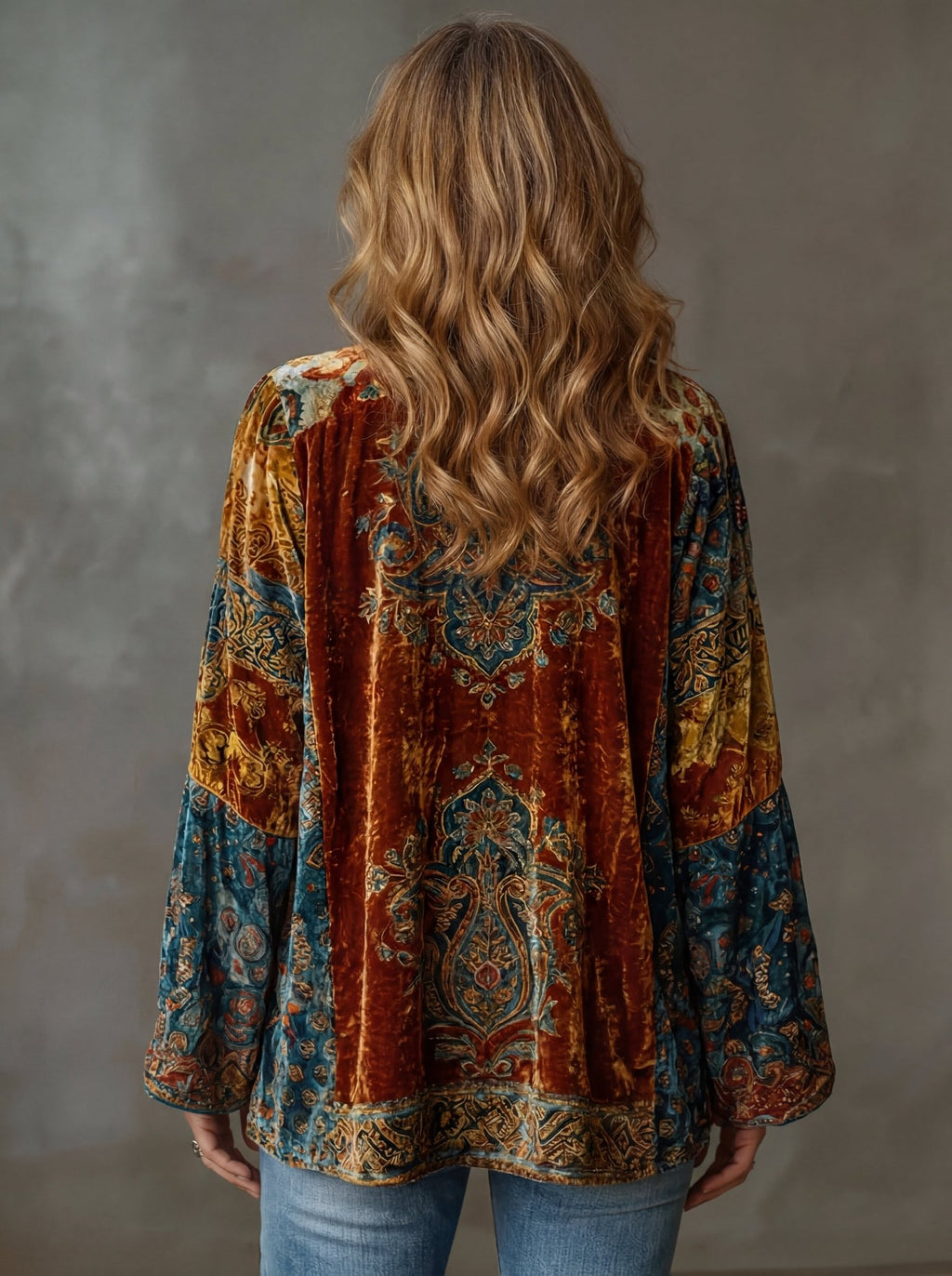 Women's Boho Print Open-Front Kimono Jacket - Mattia Cremasco