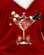 Women's Christmas Graphic V-Neck Top with Fluffy Trim - Mattia Cremasco