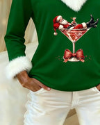 Women's Christmas Graphic V-Neck Top with Fluffy Trim - Mattia Cremasco