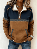 Women's Colorblock Half-Zip Pullover with Cozy Collar - Mattia Cremasco