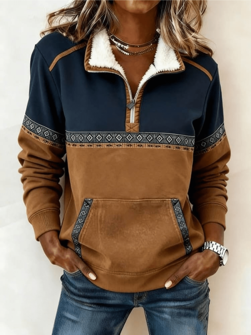 Women's Colorblock Half-Zip Pullover with Cozy Collar - Mattia Cremasco