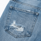 Women's Cropped Straight Leg Jeans with Fringed Hems - Mattia Cremasco