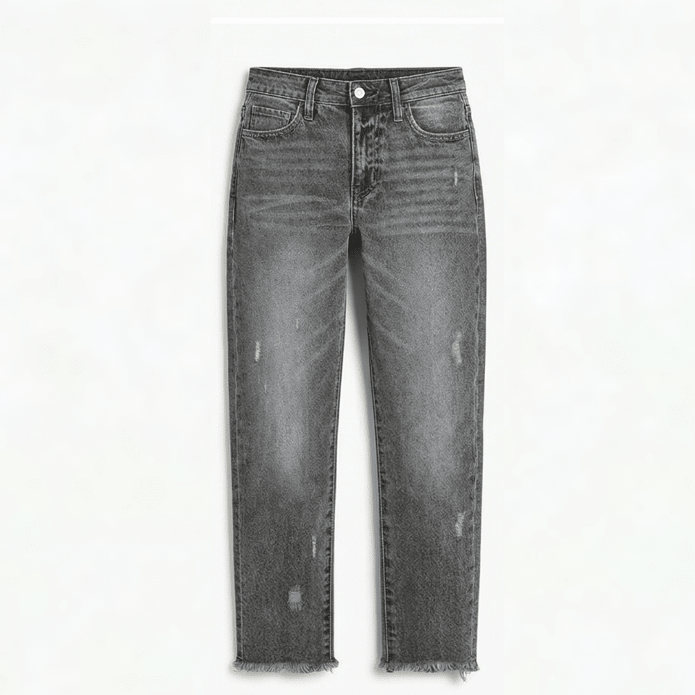 Women's Cropped Straight Leg Jeans with Fringed Hems - Mattia Cremasco