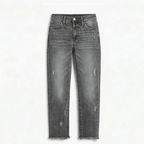 Women's Cropped Straight Leg Jeans with Fringed Hems - Mattia Cremasco