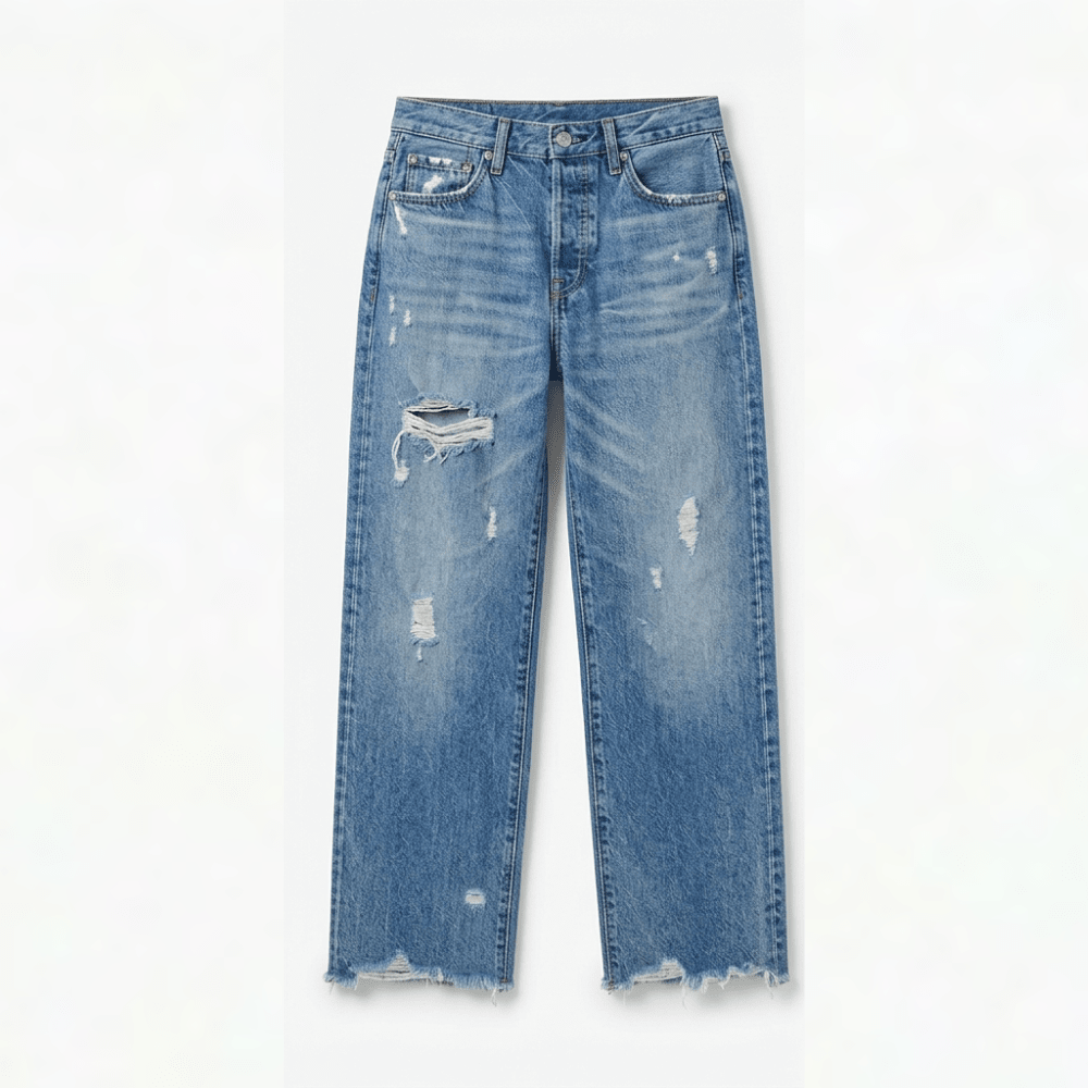 Women's Cropped Straight Leg Jeans with Fringed Hems - Mattia Cremasco