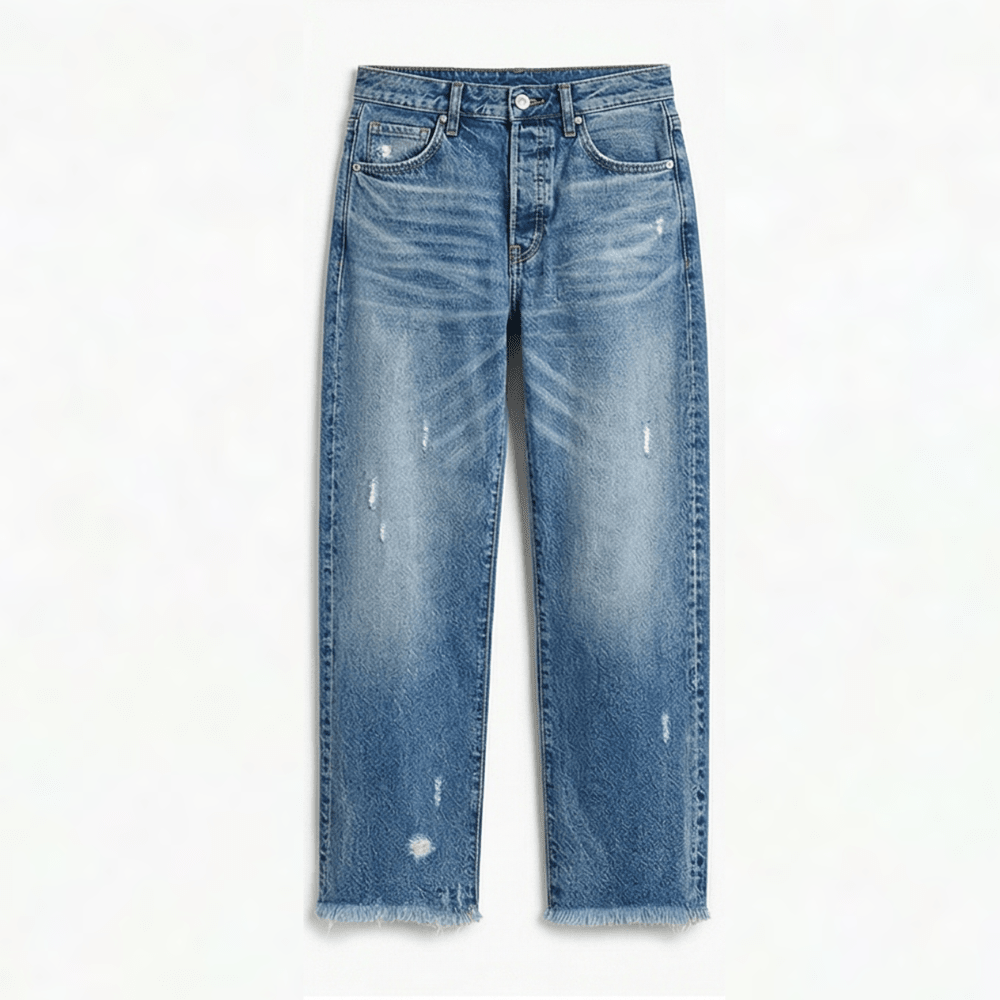 Women's Cropped Straight Leg Jeans with Fringed Hems - Mattia Cremasco