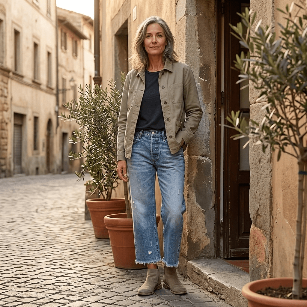 Women's Cropped Straight Leg Jeans with Fringed Hems - Mattia Cremasco