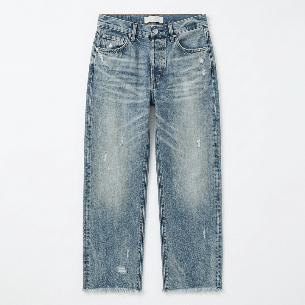 Women's Cropped Straight Leg Jeans with Fringed Hems - Mattia Cremasco