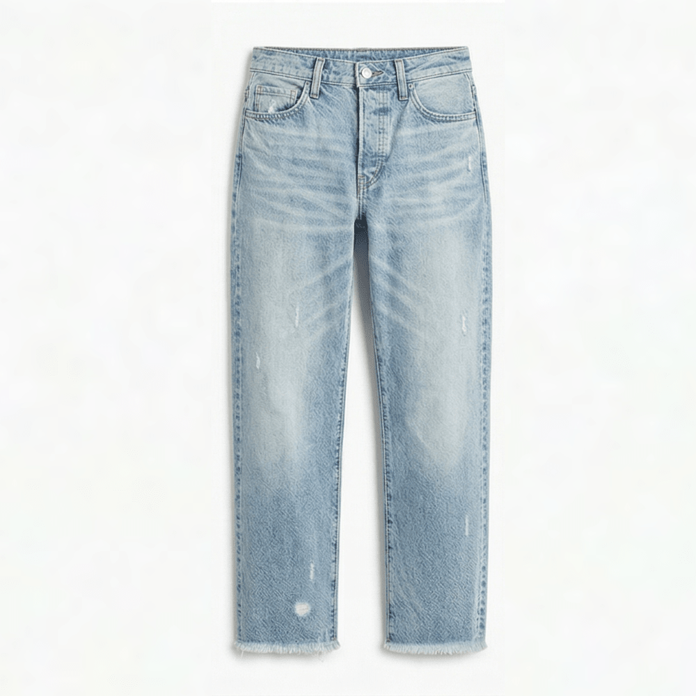 Women's Cropped Straight Leg Jeans with Fringed Hems - Mattia Cremasco