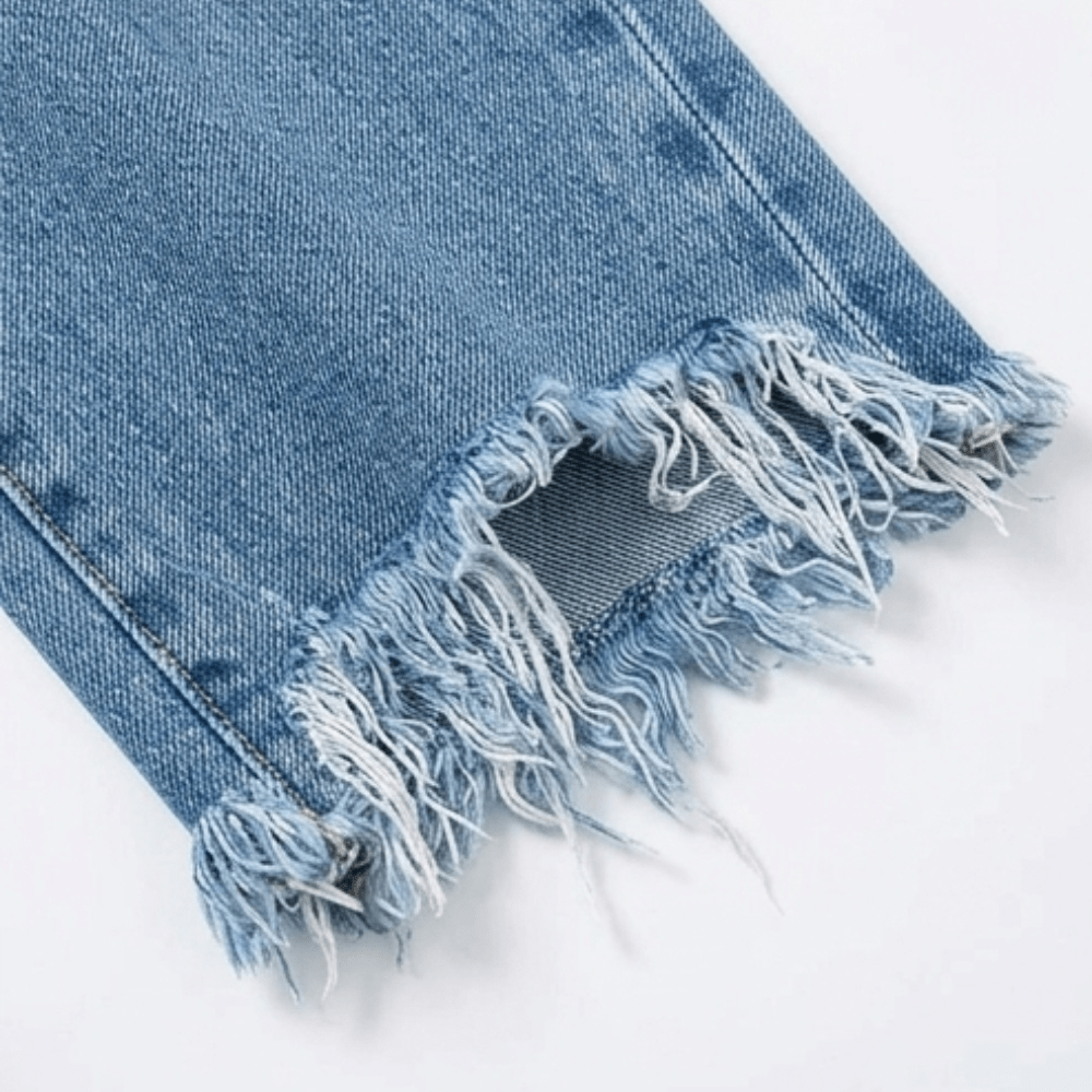 Women's Cropped Straight Leg Jeans with Fringed Hems - Mattia Cremasco