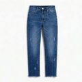Women's Cropped Straight Leg Jeans with Fringed Hems - Mattia Cremasco