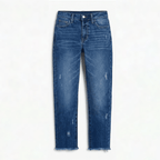 Women's Cropped Straight Leg Jeans with Fringed Hems - Mattia Cremasco