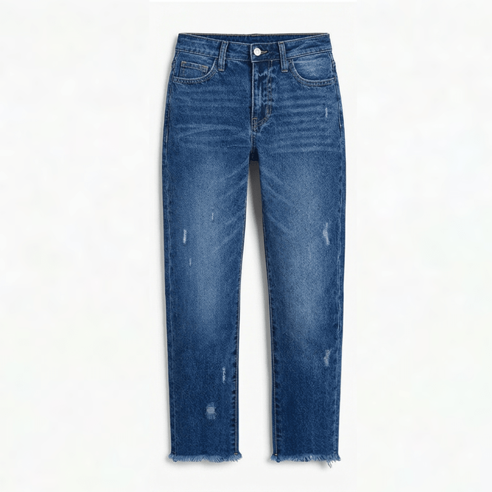 Women's Cropped Straight Leg Jeans with Fringed Hems - Mattia Cremasco