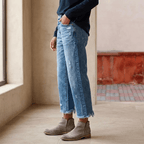 Women's Cropped Straight Leg Jeans with Fringed Hems - Mattia Cremasco