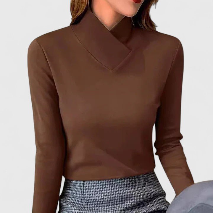 Women's Fitted Turtleneck Top with Sculpted Collar - Mattia Cremasco