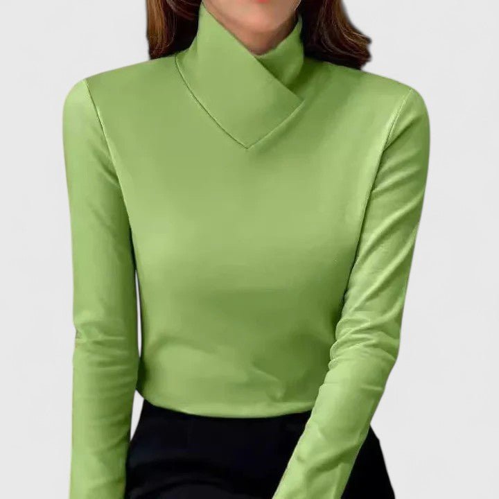 Women's Fitted Turtleneck Top with Sculpted Collar - Mattia Cremasco