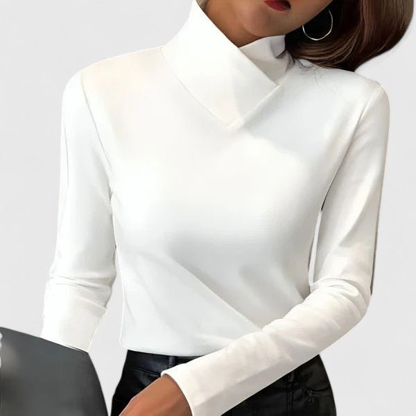 Women's Fitted Turtleneck Top with Sculpted Collar - Mattia Cremasco