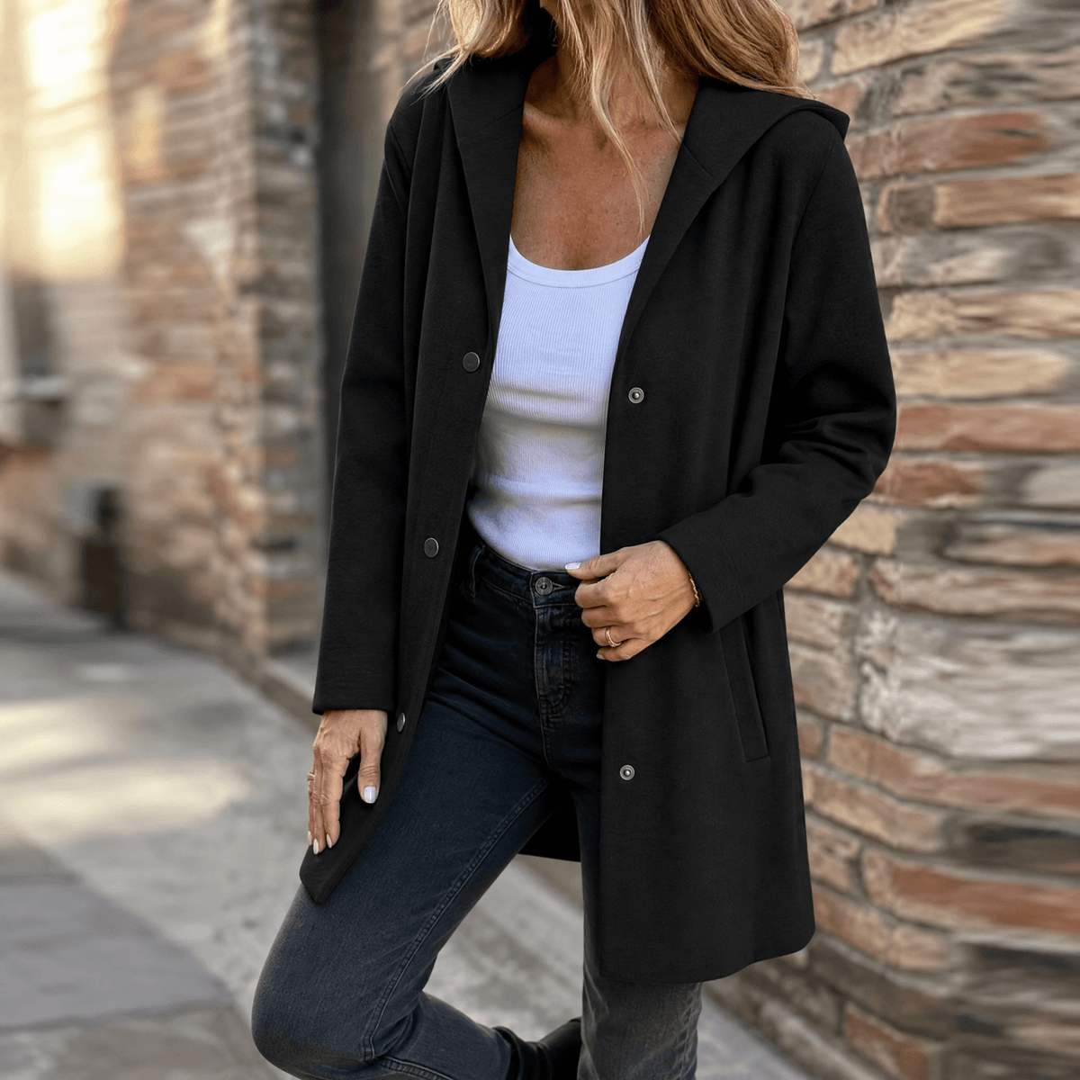 Women's Hooded Button-Front Longline Cardigan - Mattia Cremasco
