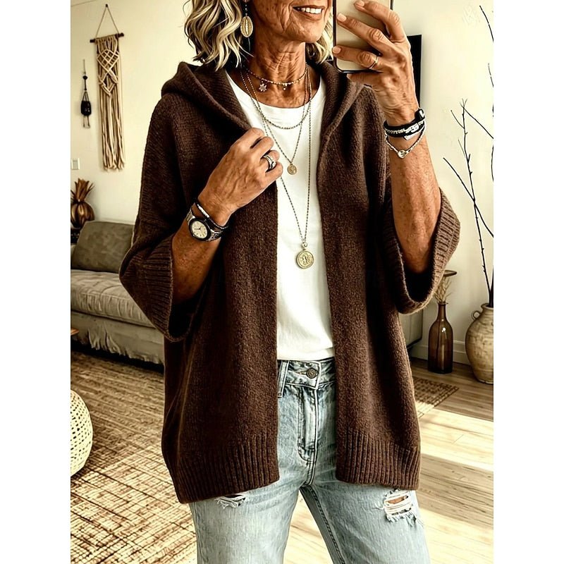 Women's Hooded Open-Front Cardigan with 3/4 Sleeves - Mattia Cremasco