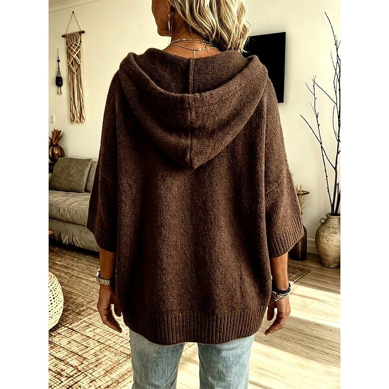 Women's Hooded Open-Front Cardigan with 3/4 Sleeves - Mattia Cremasco