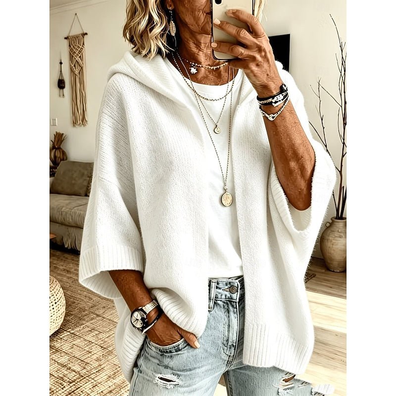 Women's Hooded Open-Front Cardigan with 3/4 Sleeves - Mattia Cremasco