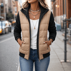 Women's Hooded Quilted Jacket with Knit Sleeves - Mattia Cremasco