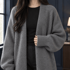 Women's Longline Open-Front Knit Cardigan with Long Sleeves - Mattia Cremasco