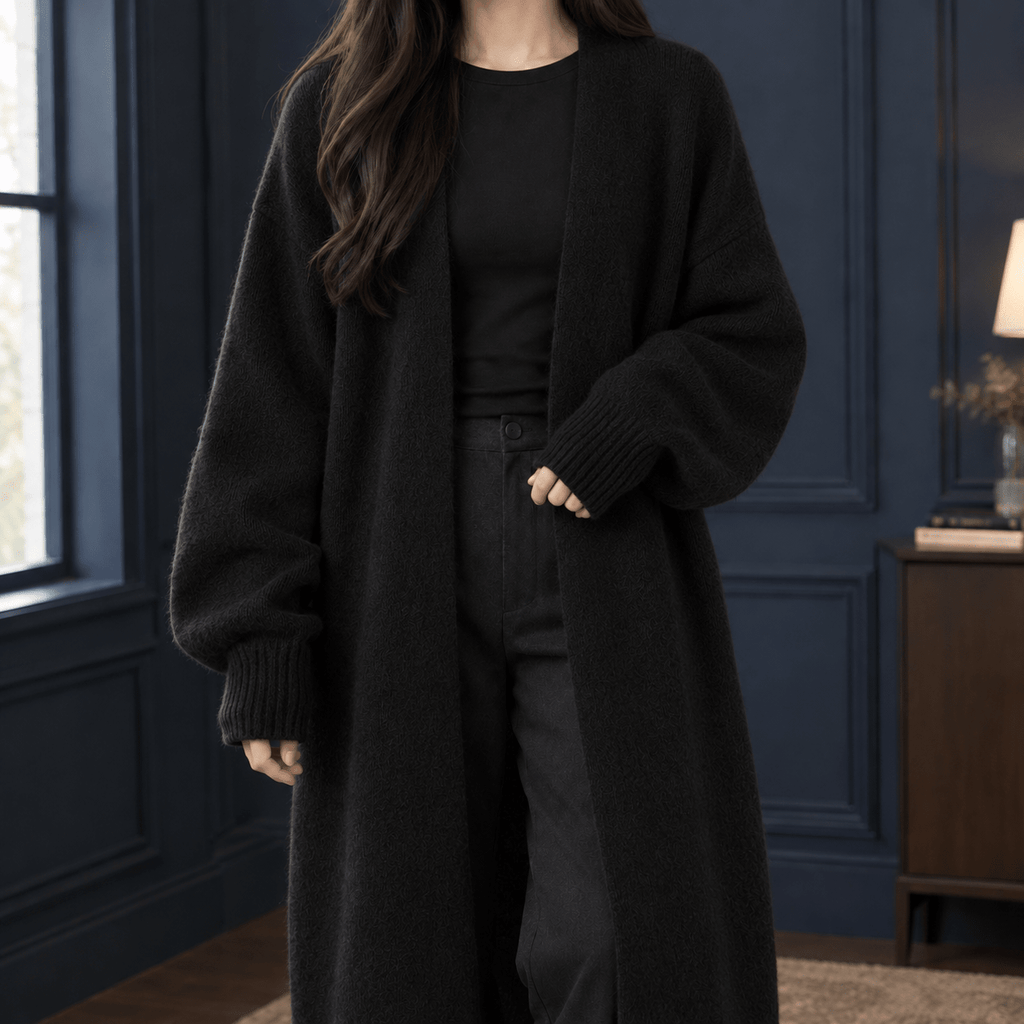 Women's Longline Open-Front Knit Cardigan with Long Sleeves - Mattia Cremasco