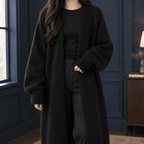 Women's Longline Open-Front Knit Cardigan with Long Sleeves - Mattia Cremasco