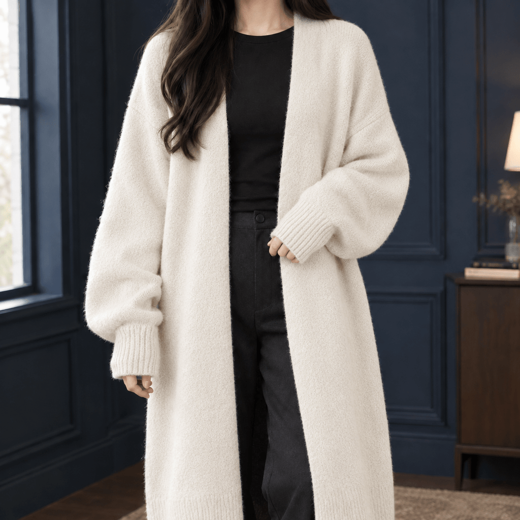 Women's Longline Open-Front Knit Cardigan with Long Sleeves - Mattia Cremasco