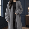 Women's Longline Open-Front Knit Cardigan with Long Sleeves - Mattia Cremasco