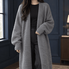 Women's Longline Open-Front Knit Cardigan with Long Sleeves - Mattia Cremasco