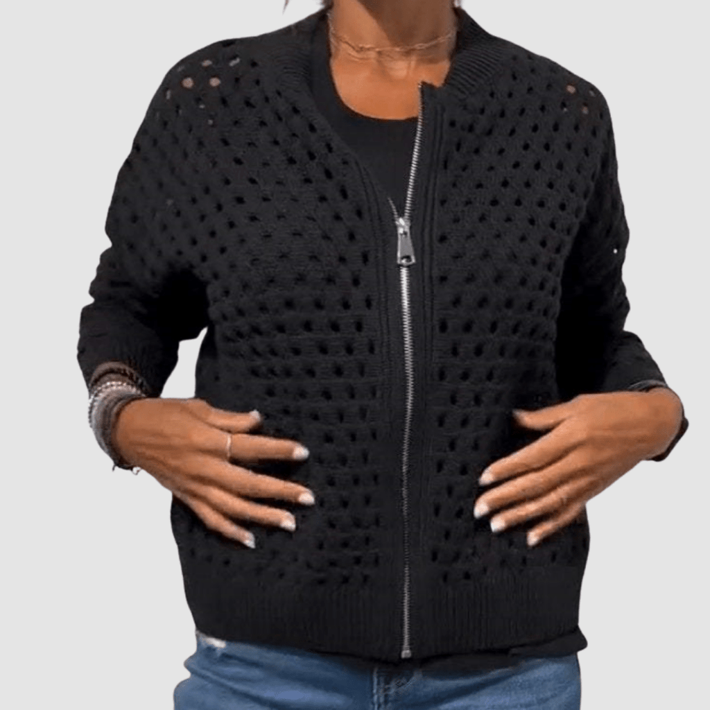 Women's Open-Knit Zip-Up Cardigan with Long Sleeves - Mattia Cremasco