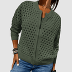 Women's Open-Knit Zip-Up Cardigan with Long Sleeves - Mattia Cremasco