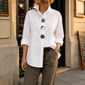 Women's Oversized Button-Front Blouse with Stand Collar - Mattia Cremasco