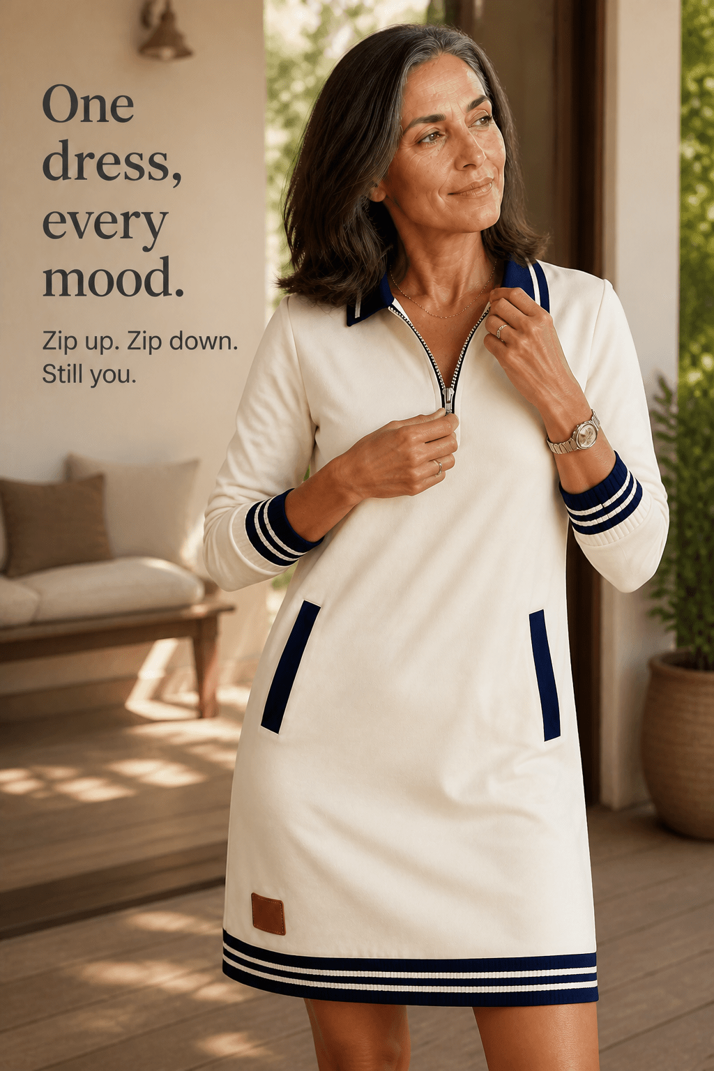 Women's Quarter-Zip Collared Sweatshirt Dress - Mattia Cremasco