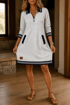 Women's Quarter-Zip Collared Sweatshirt Dress - Mattia Cremasco